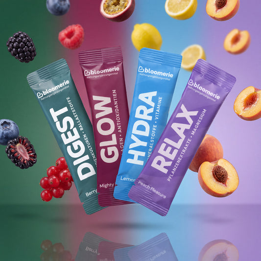 Mix & Match: Sticks von DIGEST, GLOW, HYDRA und RELAX mit Früchten
